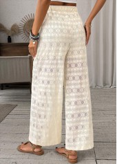 Beige bottoms,Plain Color bottoms,Wide Leg Beige Elastic Waist High Waisted Pants