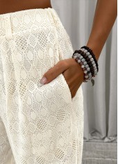 Beige bottoms,Plain Color bottoms,Wide Leg Beige Elastic Waist High Waisted Pants