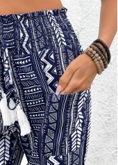 Navy bottoms,Geometric bottoms,Smocked Geometric Print Navy Jogger Elastic Waist Pants