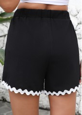 Black bottoms,Plain Color bottoms,Black Straight Leg Elastic Waist High Waisted Shorts