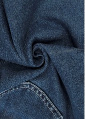 Denim Blue bottoms,Plain Color bottoms,Button Denim Blue High Waisted Shorts