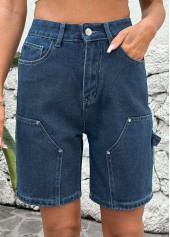 Jeansshorts mit hoher Taille und Knöpfen in Blau