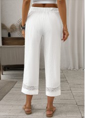 White bottoms,Plain Color bottoms,Lace White Straight Leg Elastic Waist High Waisted Pants