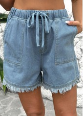 Jeansblaue Shorts mit geradem Bein und hoher Taille