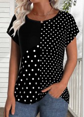 t-shirt col rond noir à pois patchwork rotita