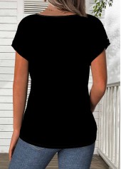 Black tops,Dot tops,ROTITA Patchwork Polka Dot Black Round Neck T Shirt