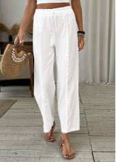 White bottoms,Plain Color bottoms,Patchwork White Wide Leg Elastic Waist High Waisted Pants