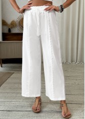 White bottoms,Plain Color bottoms,Patchwork White Wide Leg Elastic Waist High Waisted Pants