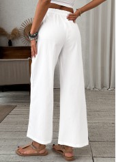 White bottoms,Plain Color bottoms,Patchwork White Wide Leg Elastic Waist High Waisted Pants