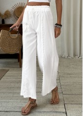 White bottoms,Plain Color bottoms,Patchwork White Wide Leg Elastic Waist High Waisted Pants