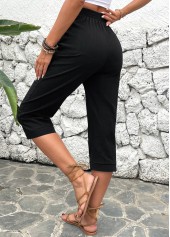 Black bottoms,Plain Color bottoms,ROTITA Button Detail Black High Waisted Pants