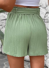Green bottoms,Plain Color bottoms,Green Elastic Waist Mid Waisted Shorts