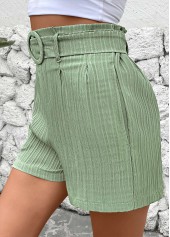 Green bottoms,Plain Color bottoms,Green Elastic Waist Mid Waisted Shorts