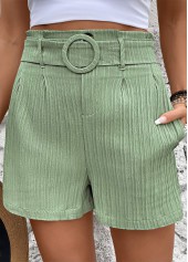 Green bottoms,Plain Color bottoms,Green Elastic Waist Mid Waisted Shorts