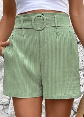 Green bottoms,Plain Color bottoms,Green Elastic Waist Mid Waisted Shorts