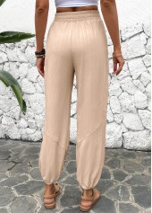 Light Camel bottoms,Plain Color bottoms,Drawstring Light Camel Jogger Elastic Waist High Waisted Pants
