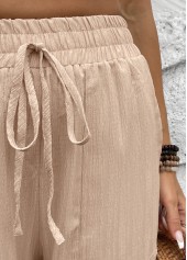 Light Camel bottoms,Plain Color bottoms,Drawstring Light Camel Jogger Elastic Waist High Waisted Pants