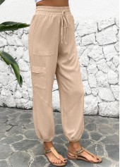 Light Camel bottoms,Plain Color bottoms,Drawstring Light Camel Jogger Elastic Waist High Waisted Pants
