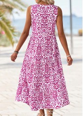 Hot Pink dresses,Tribal dresses,Vacation dresses,Vacation dresses,ROTITA Tribal Print Hot Pink Maxi Split Neck Sleeveless Dress