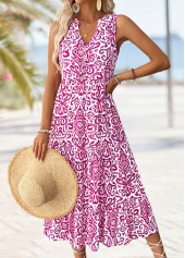 Robe longue rose vif à imprimé tribal Rotita sans manches et à col fendu