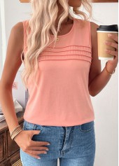 Dusty Pink tops,Plain Color tops,ROTITA Dusty Pink Round Neck Sleeveless Tank Top