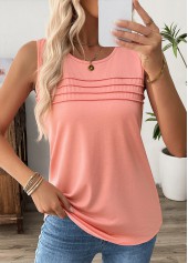 Dusty Pink tops,Plain Color tops,ROTITA Dusty Pink Round Neck Sleeveless Tank Top