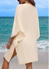 Beige swimwear,Plain Color swimwear,Breathable V Neck Beige Cover Up