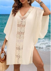 Beige swimwear,Plain Color swimwear,Breathable V Neck Beige Cover Up