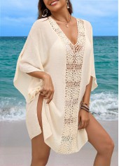 Beige swimwear,Plain Color swimwear,Breathable V Neck Beige Cover Up