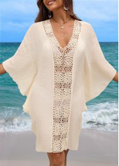 Beige swimwear,Plain Color swimwear,Breathable V Neck Beige Cover Up