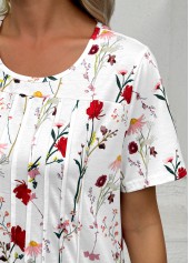 White dresses,Floral dresses,Plants dresses,Everyday dresses,Casual dresses,ROTITA Tuck Stitch Floral Print White A Line Dress