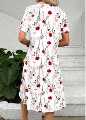 White dresses,Floral dresses,Plants dresses,Everyday dresses,Casual dresses,ROTITA Tuck Stitch Floral Print White A Line Dress