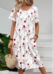 White dresses,Floral dresses,Plants dresses,Everyday dresses,Casual dresses,ROTITA Tuck Stitch Floral Print White A Line Dress