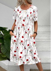 White dresses,Floral dresses,Plants dresses,Everyday dresses,Casual dresses,ROTITA Tuck Stitch Floral Print White A Line Dress