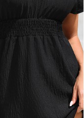 Black swimwear,Plain Color swimwear,Smocked Black Split V Neck Cover Up