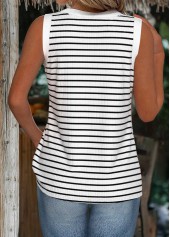 White tops,Striped tops,Geometric tops,ROTITA Striped White V Neck Sleeveless Tank Top