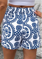 Royal Blue bottoms,Plants bottoms,Button Plants Print Royal Blue Straight Leg Shorts