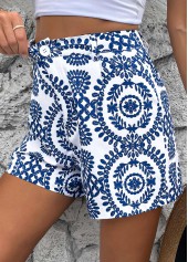 Royal Blue bottoms,Plants bottoms,Button Plants Print Royal Blue Straight Leg Shorts