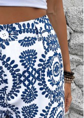 Royal Blue bottoms,Plants bottoms,Button Plants Print Royal Blue Straight Leg Shorts