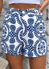 Royal Blue bottoms,Plants bottoms,Button Plants Print Royal Blue Straight Leg Shorts