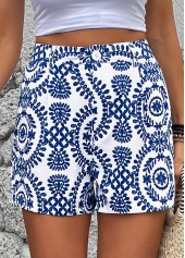 Royal Blue bottoms,Plants bottoms,Button Plants Print Royal Blue Straight Leg Shorts