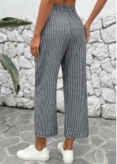 Black bottoms,Striped bottoms,Geometric bottoms,Striped Black Straight Leg Elastic Waist Mid Waisted Pants