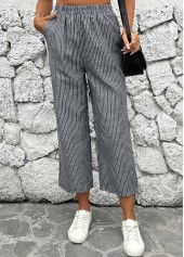 Black bottoms,Striped bottoms,Geometric bottoms,Striped Black Straight Leg Elastic Waist Mid Waisted Pants