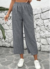 pantalon rayé noir à jambe droite et taille élastique taille moyenne
