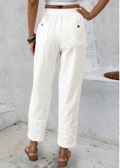 White bottoms,Plain Color bottoms,Straight Leg White Drawastring Mid Waisted Pants