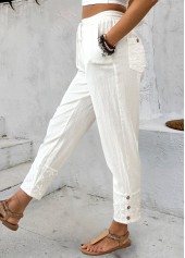 White bottoms,Plain Color bottoms,Straight Leg White Drawastring Mid Waisted Pants