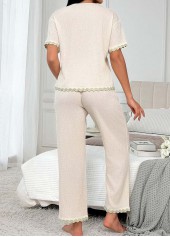 Beige loungewear,Contrast Color loungewear,V Neck Beige Short Sleeve Lounge Top and Pants