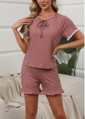 dunkelrot-violettes Lounge-Top mit Rundhalsausschnitt und Shorts