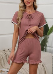 Dark Reddish Purple loungewear,Contrast Color loungewear,Dark Reddish Purple Round Neck Lounge Top and Shorts