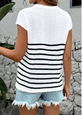 White tops,Striped tops,Geometric tops,Striped White Round Neck Short Sleeve T Shirt